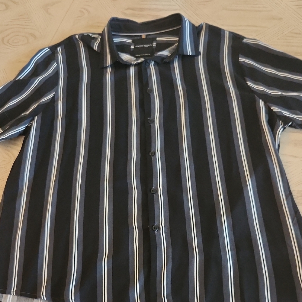 Denim & Flower Black and White Striped Button Down Shirt Men's Size XL